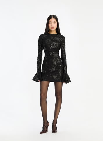 Short sequined round-neck dress ROTATE Black